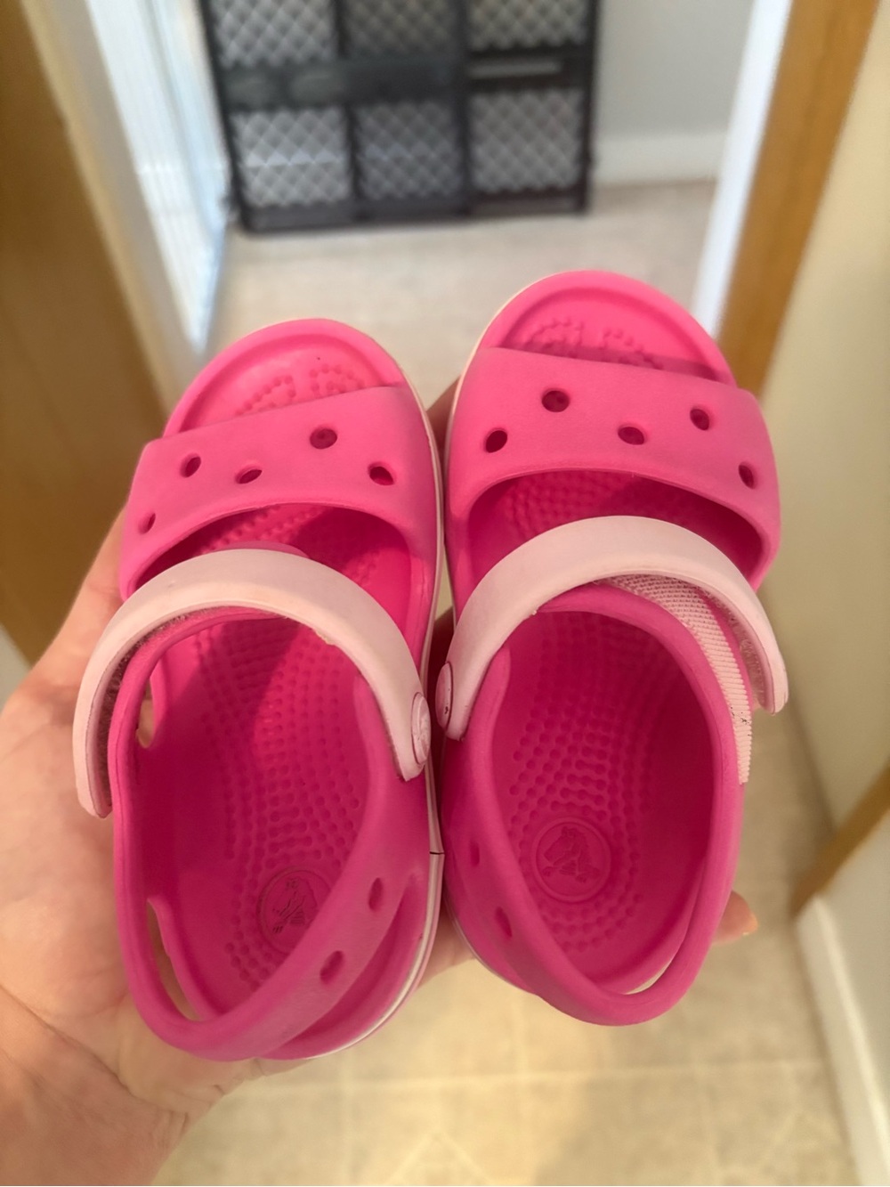 CROCS Kids Pink Slide Sandals with Pale Pink Back Strap